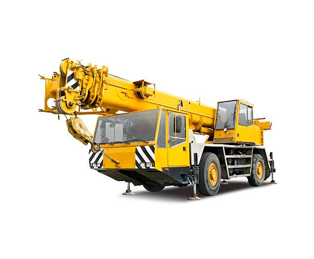 Mobile crane truck isolated on white